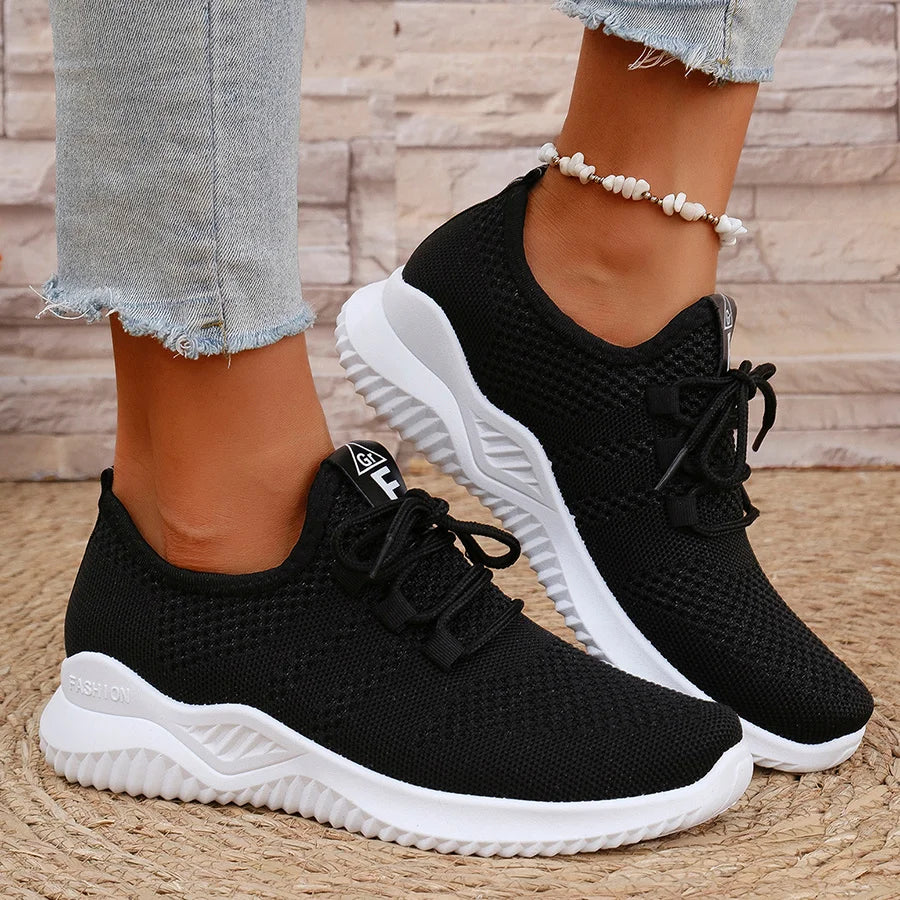 Women's White Slip-On Casual Sneakers - Breathable Fabric Upper & Lining, Elastic Side Panels for Easy Wear
