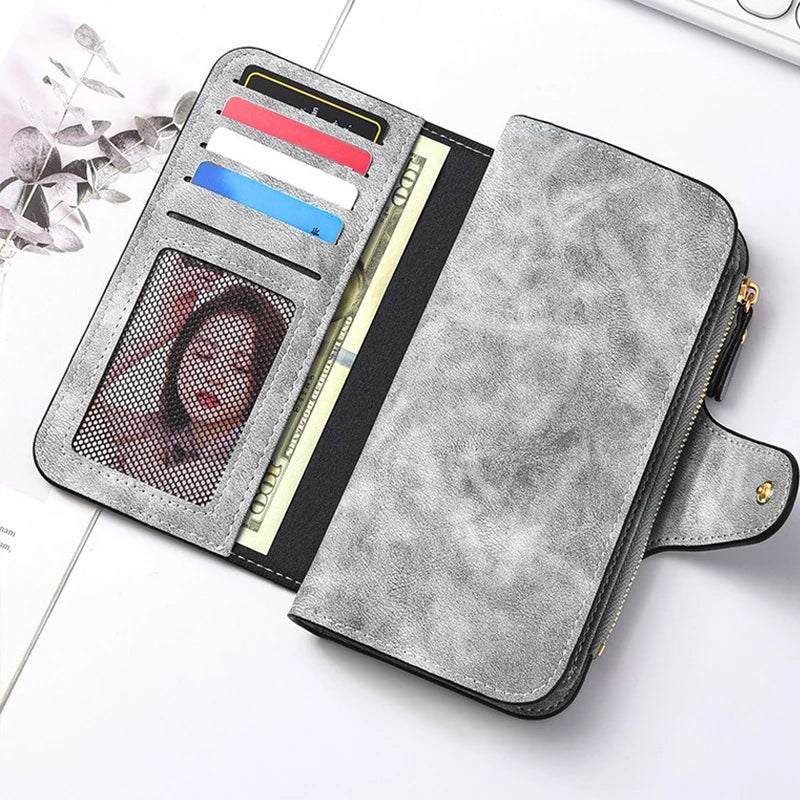 ZeAiLi Long PU Leather Clutch Wallet with Animal Paw & Butterfly Print