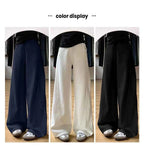 Drawstring Adjustable Maternity Wide-Leg Curve Pants High Waist Belly Support Retro Baggy Trousers for Spring Autumn 3 Colors