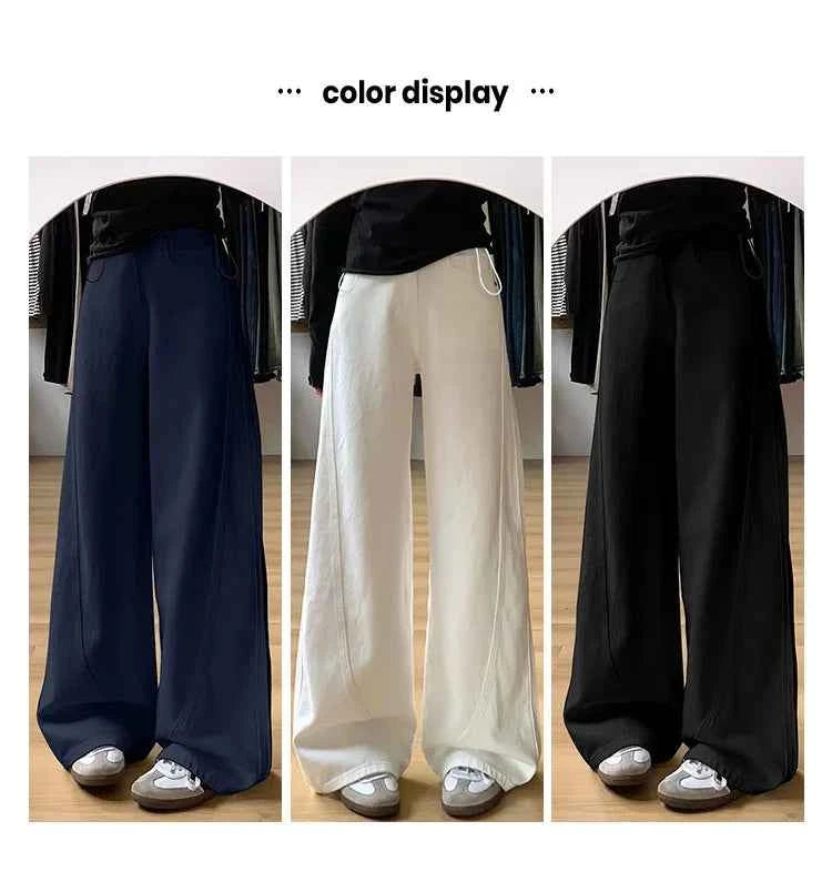 Drawstring Adjustable Maternity Wide-Leg Curve Pants High Waist Belly Support Retro Baggy Trousers for Spring Autumn 3 Colors