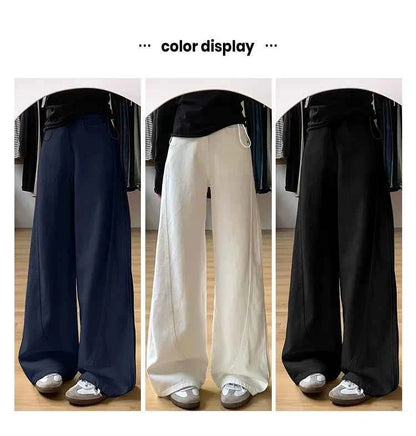 Drawstring Adjustable Maternity Wide-Leg Curve Pants High Waist Belly Support Retro Baggy Trousers for Spring Autumn 3 Colors
