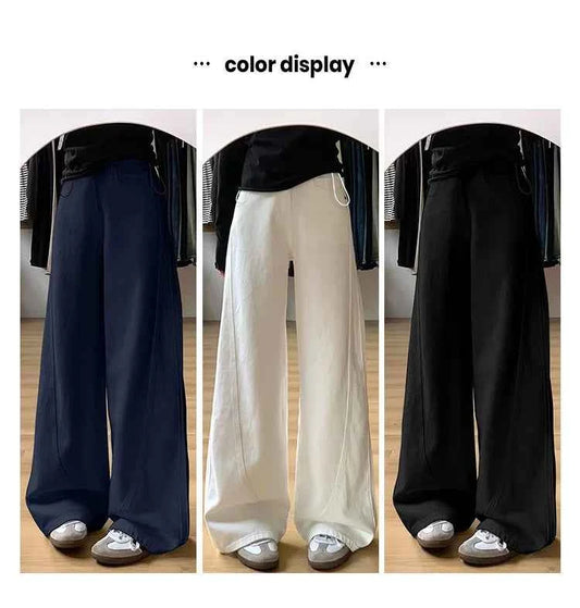 Drawstring Adjustable Maternity Wide-Leg Curve Pants High Waist Belly Support Retro Baggy Trousers for Spring Autumn 3 Colors