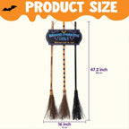 Halloween Broom Parking Sign with 3pcs Wooden Witches Brooms Halloween Decorations Outdoor Wooden Warning Sign for Front Porch Wall Decor Home Office Indoor