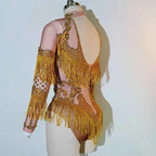 Custom rhinestones bodysuit tassels women Celebrate stage Team pole dance club party fashion leotard clothing