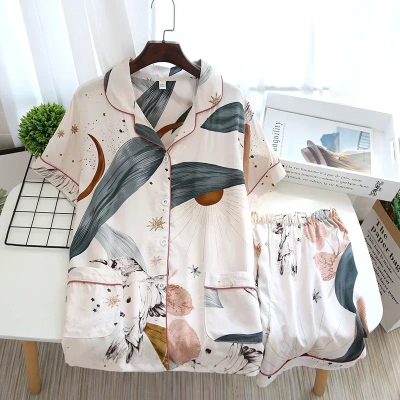 Spring / Summer New 100% viscose long-sleeved trousers pajamas SS69 24.69 Short starry sky / M / CHINA