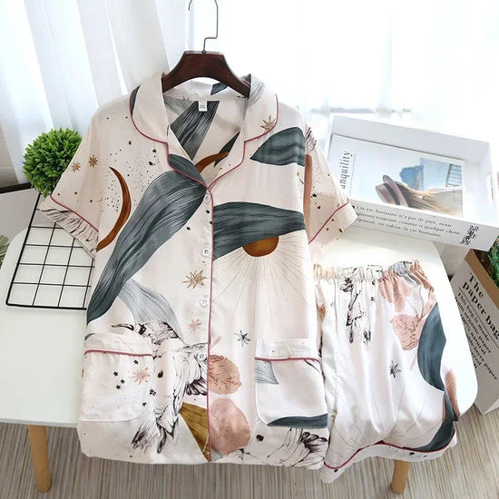 Spring / Summer New 100% viscose long-sleeved trousers pajamas SS69 24.69 Short starry sky / M / CHINA