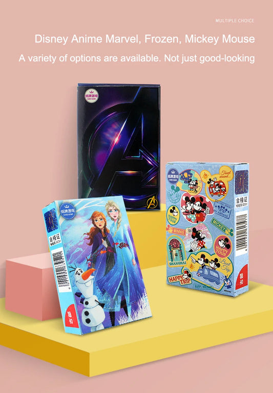 54Pcs/Box Disney Paper Playing Cards Mickey Avengers Frozen Anime Poker Cards Child Adult Desktop Games Toys - SS69