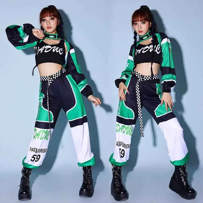 2026 Green K-POP Dancing Clothes For Women Group Song Playing Clothing Hip Pop Jazz Dance Costumes Nightclub DJ Stage Set XH1818