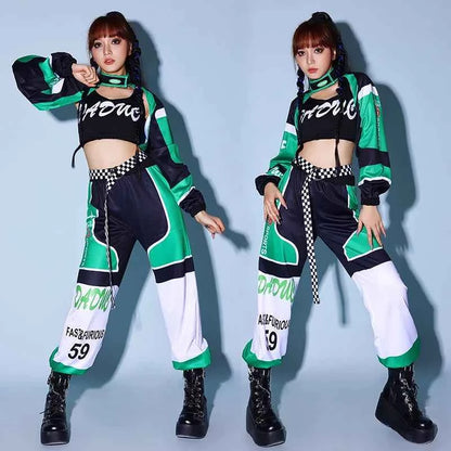 2026 Green K-POP Dancing Clothes For Women Group Song Playing Clothing Hip Pop Jazz Dance Costumes Nightclub DJ Stage Set XH1818