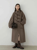 CHIC VEN Women Woolen Coats Fashion Retro Design Button Loose Long Overcoat Korean Female Clothing Autumn Winter New 2026