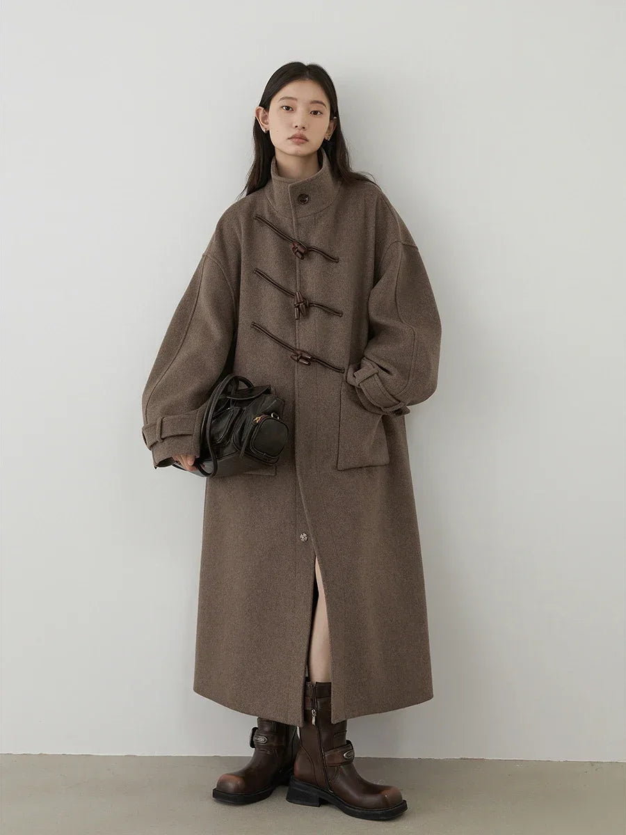 CHIC VEN Women Woolen Coats Fashion Retro Design Button Loose Long Overcoat Korean Female Clothing Autumn Winter New 2026