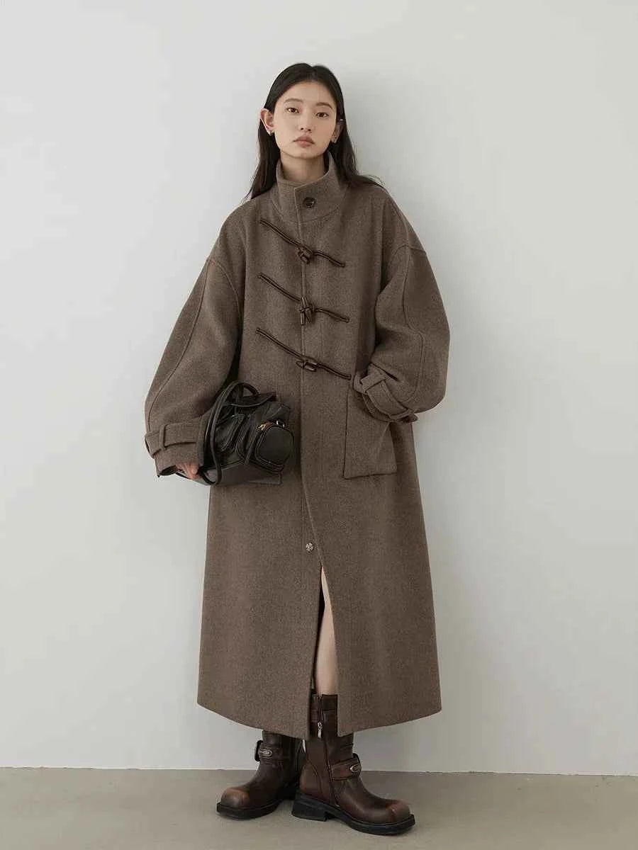 CHIC VEN Women Woolen Coats Fashion Retro Design Button Loose Long Overcoat Korean Female Clothing Autumn Winter New 2026