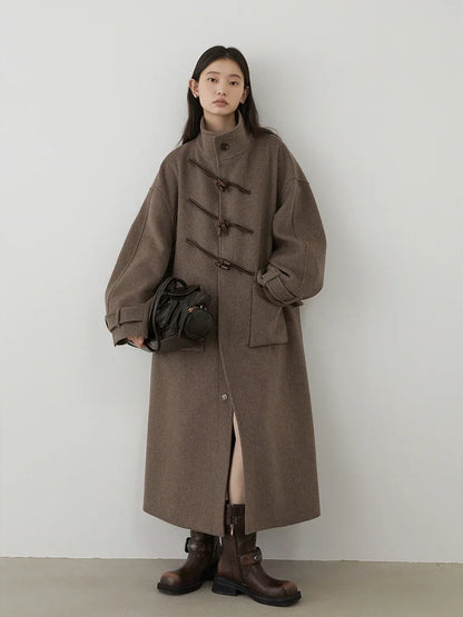 CHIC VEN Women Woolen Coats Fashion Retro Design Button Loose Long Overcoat Korean Female Clothing Autumn Winter New 2026