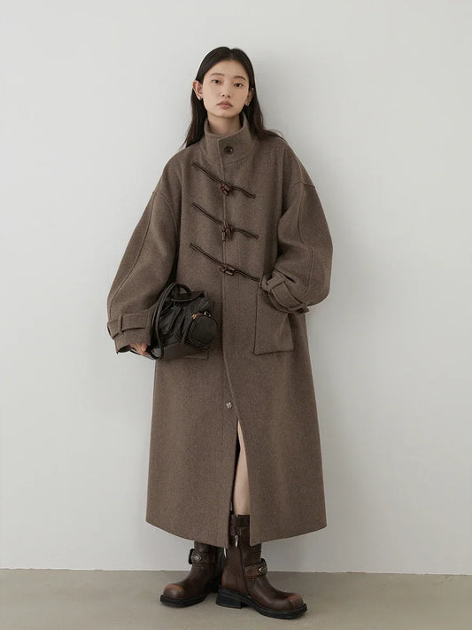 CHIC VEN Women Woolen Coats Fashion Retro Design Button Loose Long Overcoat Korean Female Clothing Autumn Winter New 2026