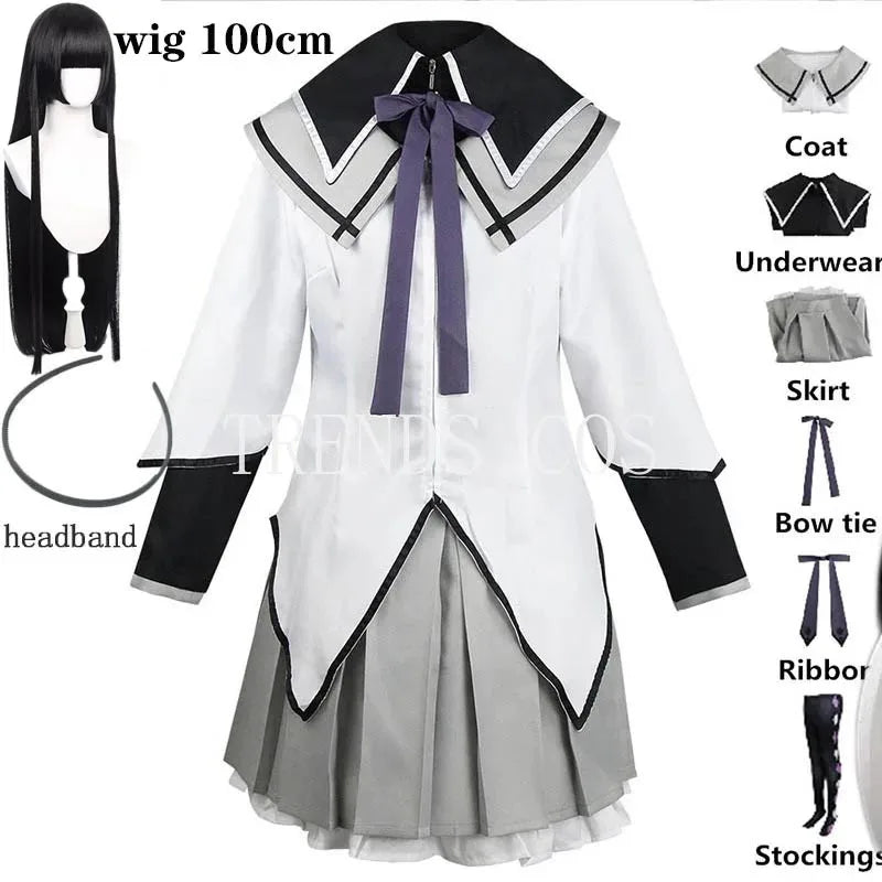 HOMCHEE TRENDS Akemi Homura Anime Cosplay Costume Set with Wig