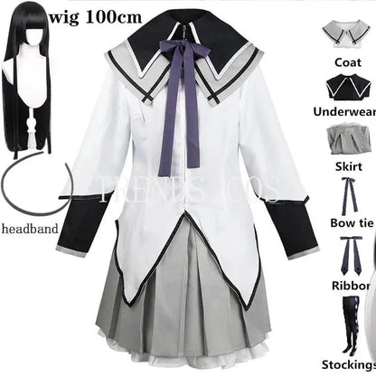 HOMCHEE TRENDS Akemi Homura Anime Cosplay Costume Set with Wig and Stockings