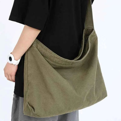 Simple Shoulder Bags Men Solid Cleanfit Unisex Bolsos Vintage Thicken Autumn Japanese Harajuku Canvas Large Capacity Handbags