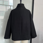 Fashion Short Woolen Coat For Women Stand Collar Full Sleeve Loose Zipper Jacket Female 2025 Spring Autumn Solid Lady Outwear