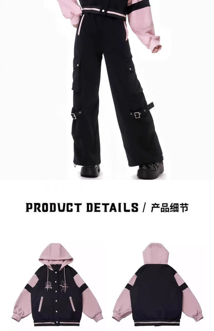 Sweet Cool Embroidery Pink Black Hoodies Baseball Slim Zipper Women Sweatshirt Jacket Loose Casual Trousers Sweet Mini Skirt Set SS69
