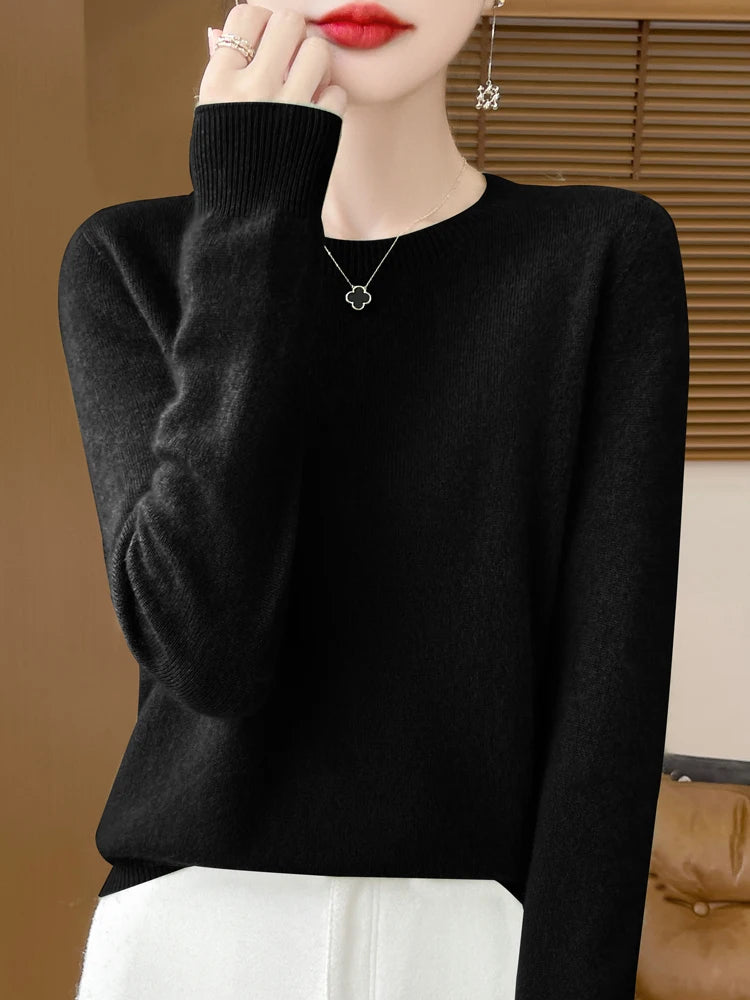 Addonee Women's 100% Merino Wool O-Neck Pullover Sweater