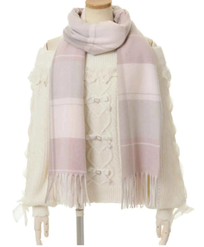 Japanese Liz New Lazy Wind Girls Sweet Plaid Lace Bow Scarf Soft Warm Women's Winter Lolita Scarf