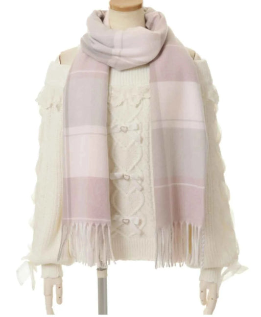 Japanese Liz New Lazy Wind Girls Sweet Plaid Lace Bow Scarf Soft Warm Women's Winter Lolita Scarf