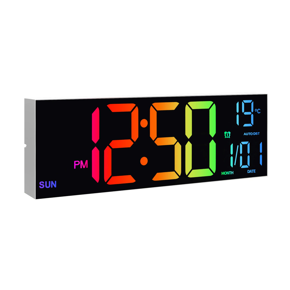 16-Inch Digital Wall Clock, LED Display with Remote, 9 RGB Colors, Temp & DST