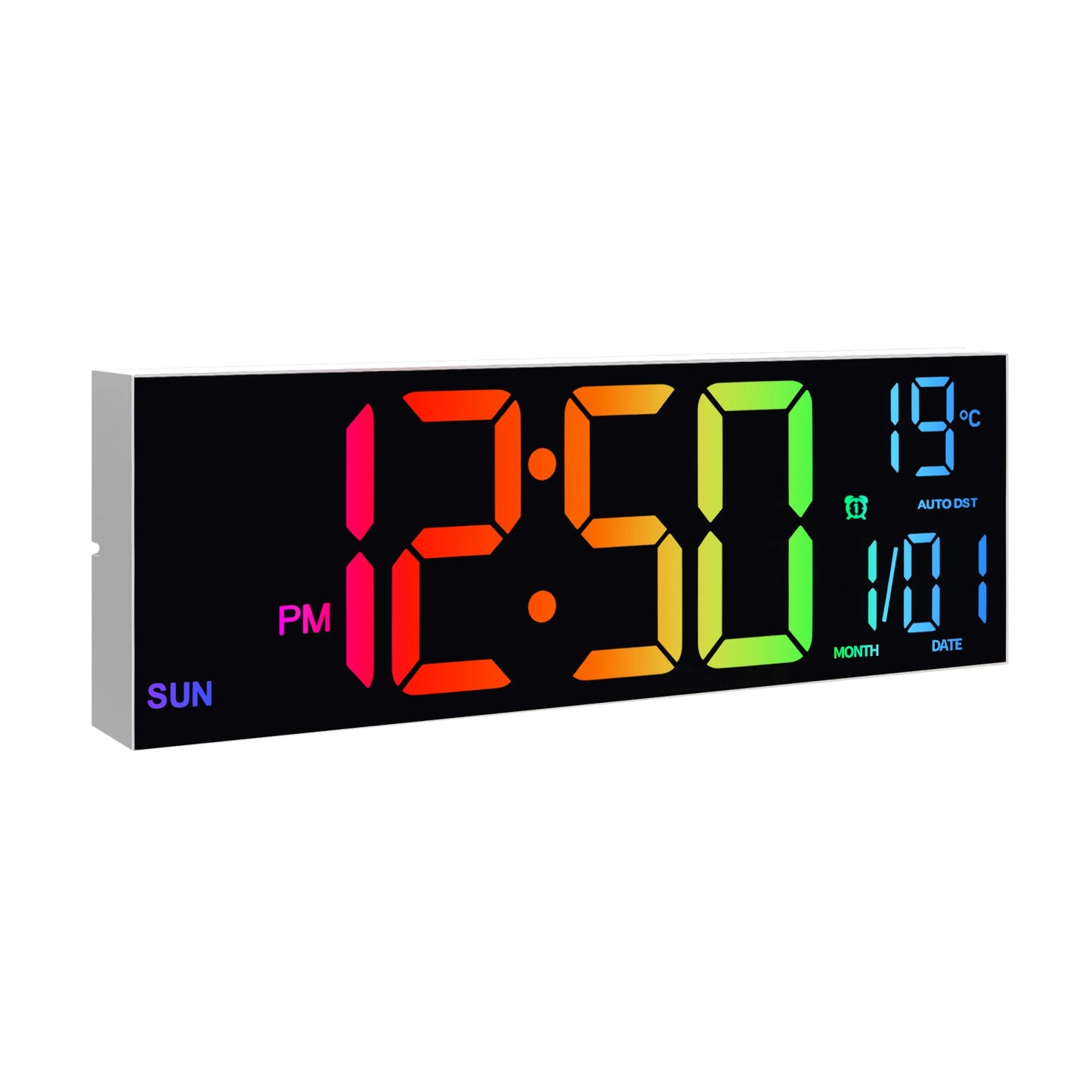 16-Inch Digital Wall Clock, LED Display with Remote, 9 RGB Colors, Temp & DST