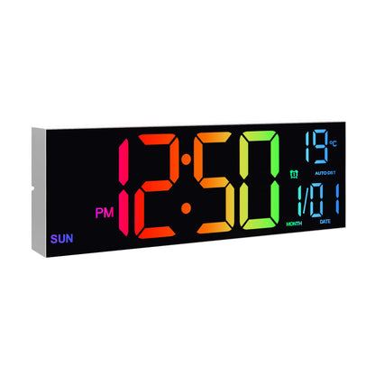 16-Inch Digital Wall Clock, LED Display with Remote, 9 RGB Colors, Temp & DST