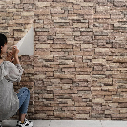 DZQ 3D Foam Brick Wall Stickers, Waterproof Self-Adhesive Wall Panels 70x77cm