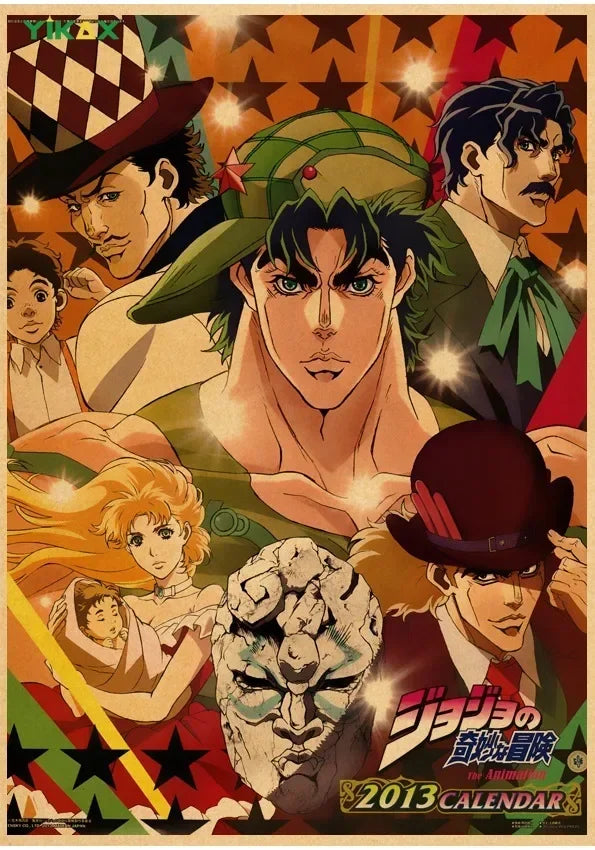 JOJO Retro Kraft Paper Anime JoJo's Bizarre Adventure Posters Decoration Pictures Room Wall Kawaii Bedroom Decoration Home
