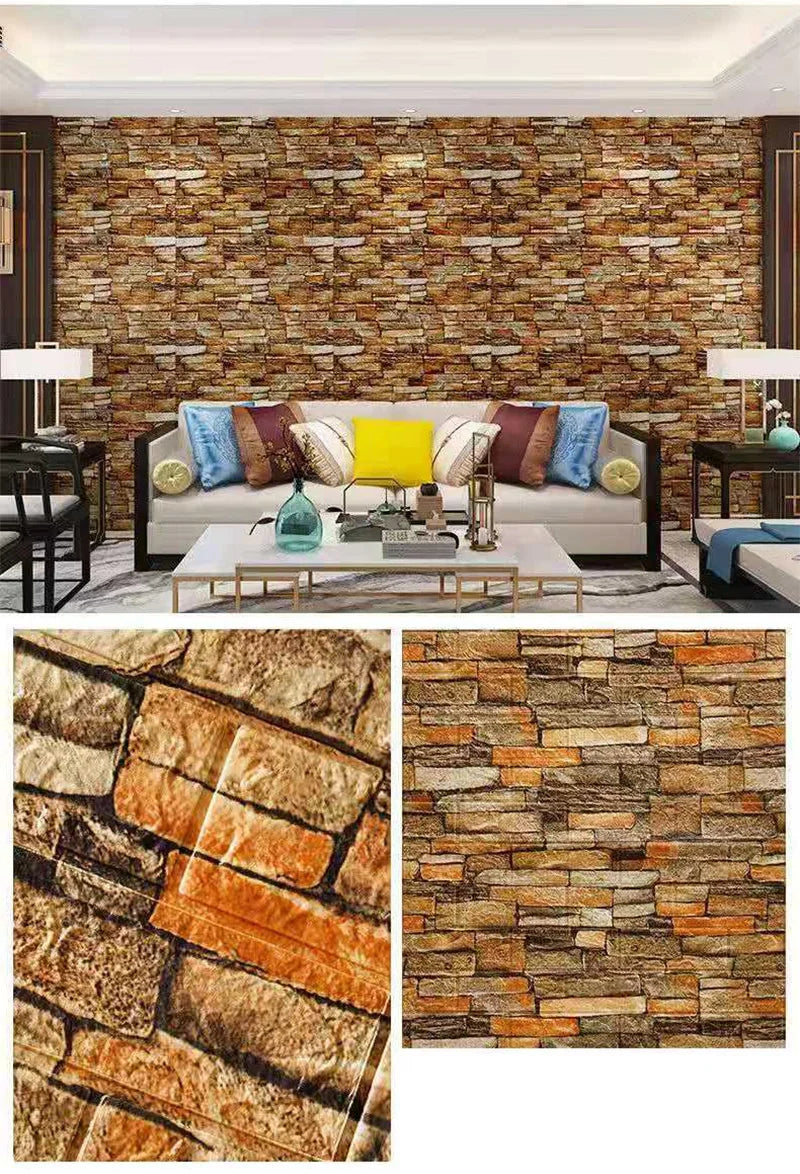 3D Foam Brick Wall Stickers, Waterproof Peel & Stick Panels 70x77cm