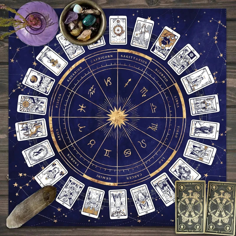 1pc Tarot card tablecloth, 12 zodiac card game, fortune telling card mat, board game cloth mat, board game decoration tablecloth SS69 6.69 JP162 / 49x49cm