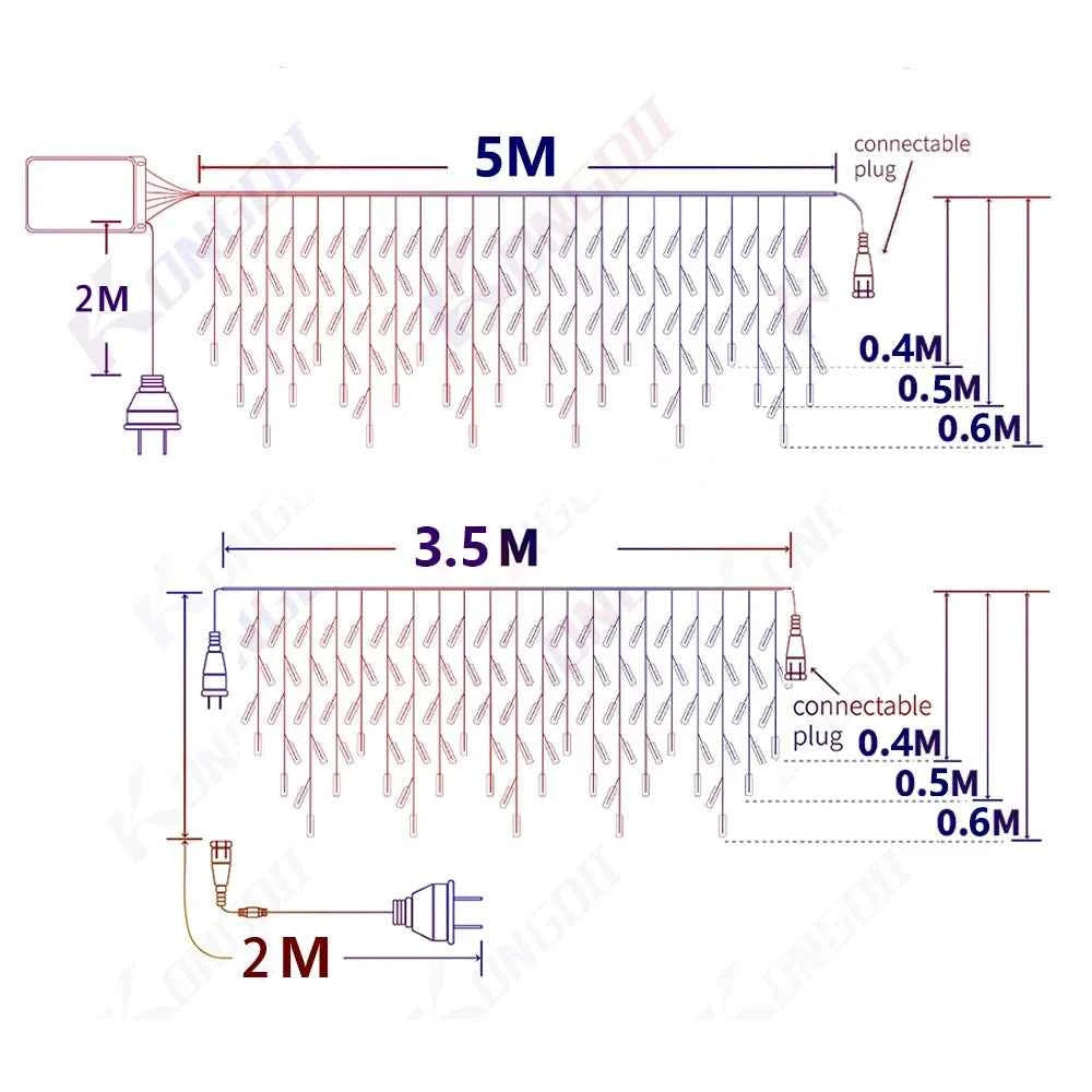 3.5M-40M LED Icicle Curtain String Fairy Lights Garland Outdoor Christmas Lights New Year Birthday Wedding Street Holiday Decor