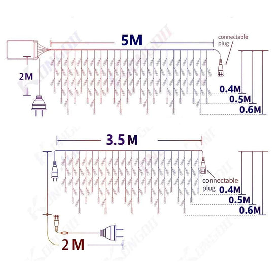 3.5M-40M LED Icicle Curtain String Fairy Lights Garland Outdoor Christmas Lights New Year Birthday Wedding Street Holiday Decor