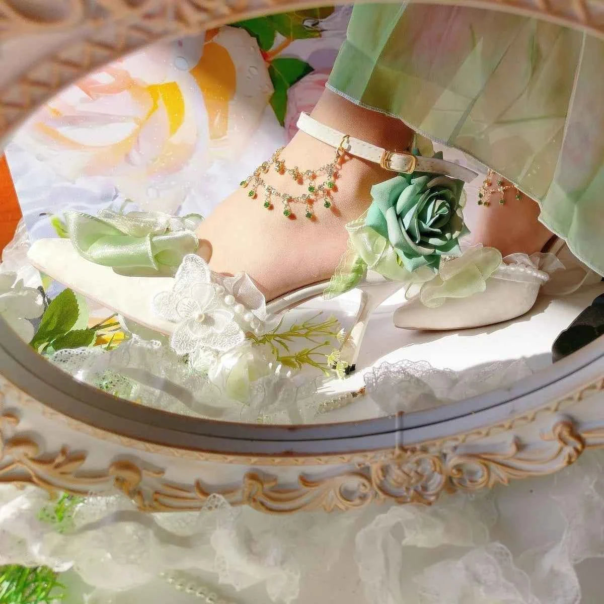 Heeled sandals shoes woman 2025 trend Elegant woman heels lolita shoes Party shoes woman bridal heels white wedding shoes women