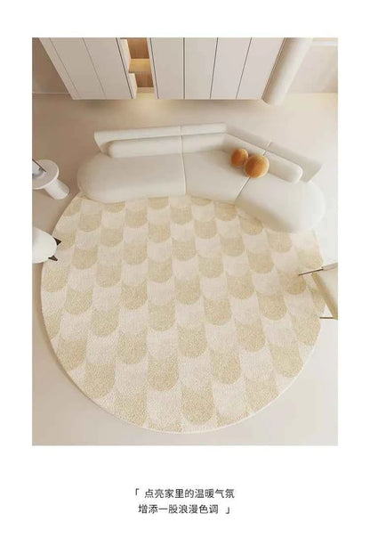 Modern Rugs for Bedroom Fluffy Soft Lounge Rug Thick Cloakroom Round Floor Mat Cream Living Room Decoration Anti-slip Carpet