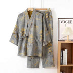 Men's Spring and Autumn Kimono Robes with Long Pants Pajamas Set Home Clothes Cotton Loose Pijama Masculino Clothes