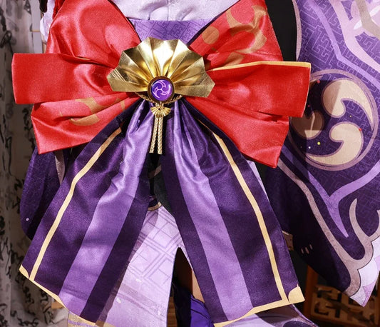 Raiden Shogun Cosplay Costume Set with Wig for Women - Polyester & Leather