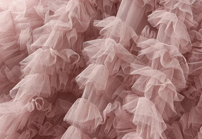 Fashionable Tiered Tulle Maxi Skirt for Women 2024 New Elegant High Street A Line High Waist Mesh Long Skirt Female Pink