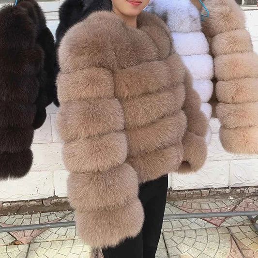 QUEENTINA Fox Fur Coat Real Winter Women'S Fashion Brown 2025 Leather And Skin Clothing Natural New In Coats & Jackets Outerwear