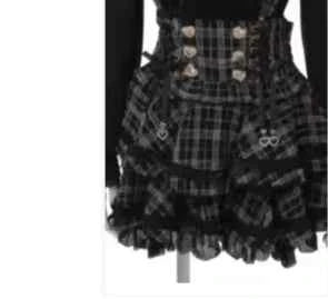 Original Japanese Mines Lolita Strap Skirts Women High Waist and Thin Frilly Pleated Skirt College Style Liz Girl Plaid Skirt