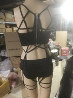 Gothic Mesh Backless Crop Top & Skirt Set - 3 Piece