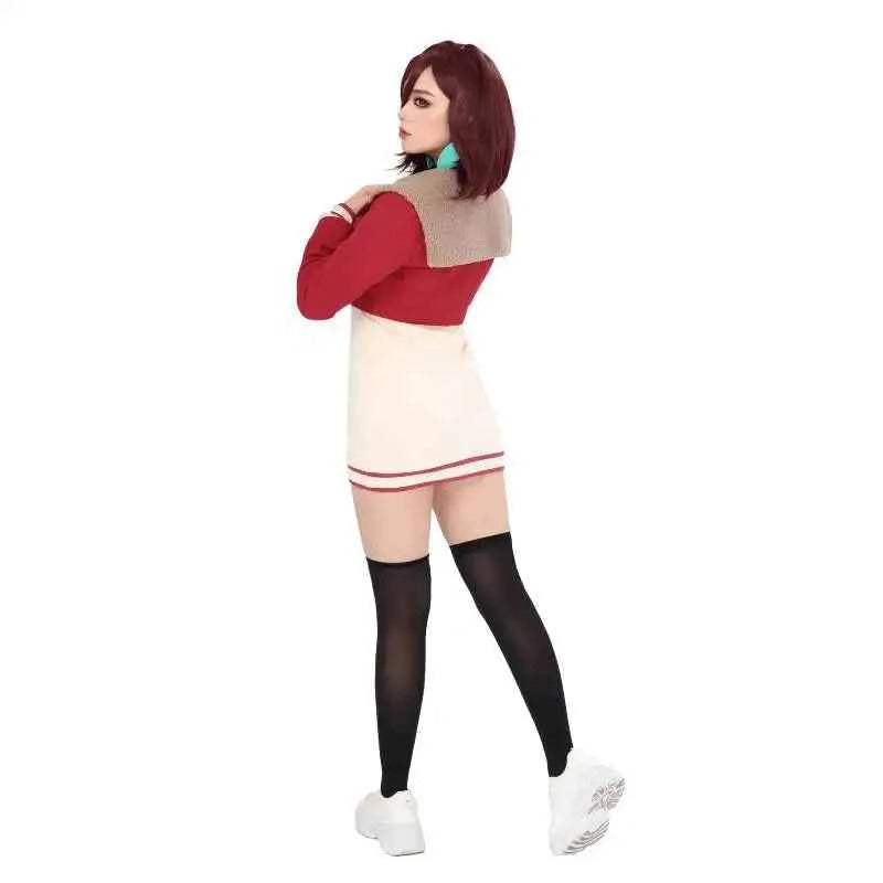 DAZCOS Momo Ayase Dan Da Cosplay Costume Full Set Outfit Red Suite Jacket Knitted Dress for Women Halloween