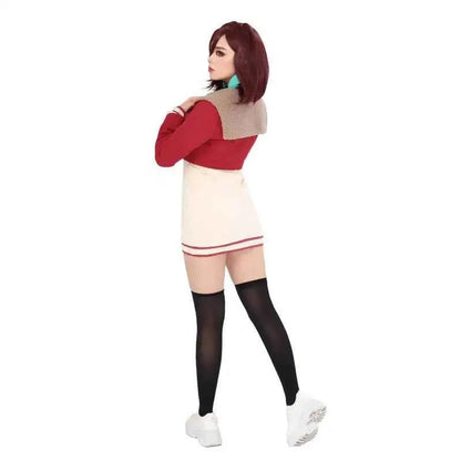 DAZCOS Momo Ayase Dan Da Cosplay Costume Full Set Outfit Red Suite Jacket Knitted Dress for Women Halloween