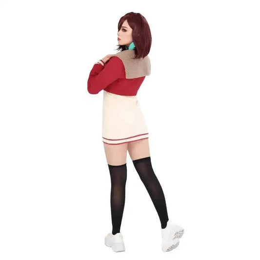 DAZCOS Momo Ayase Dan Da Cosplay Costume Full Set Outfit Red Suite Jacket Knitted Dress for Women Halloween