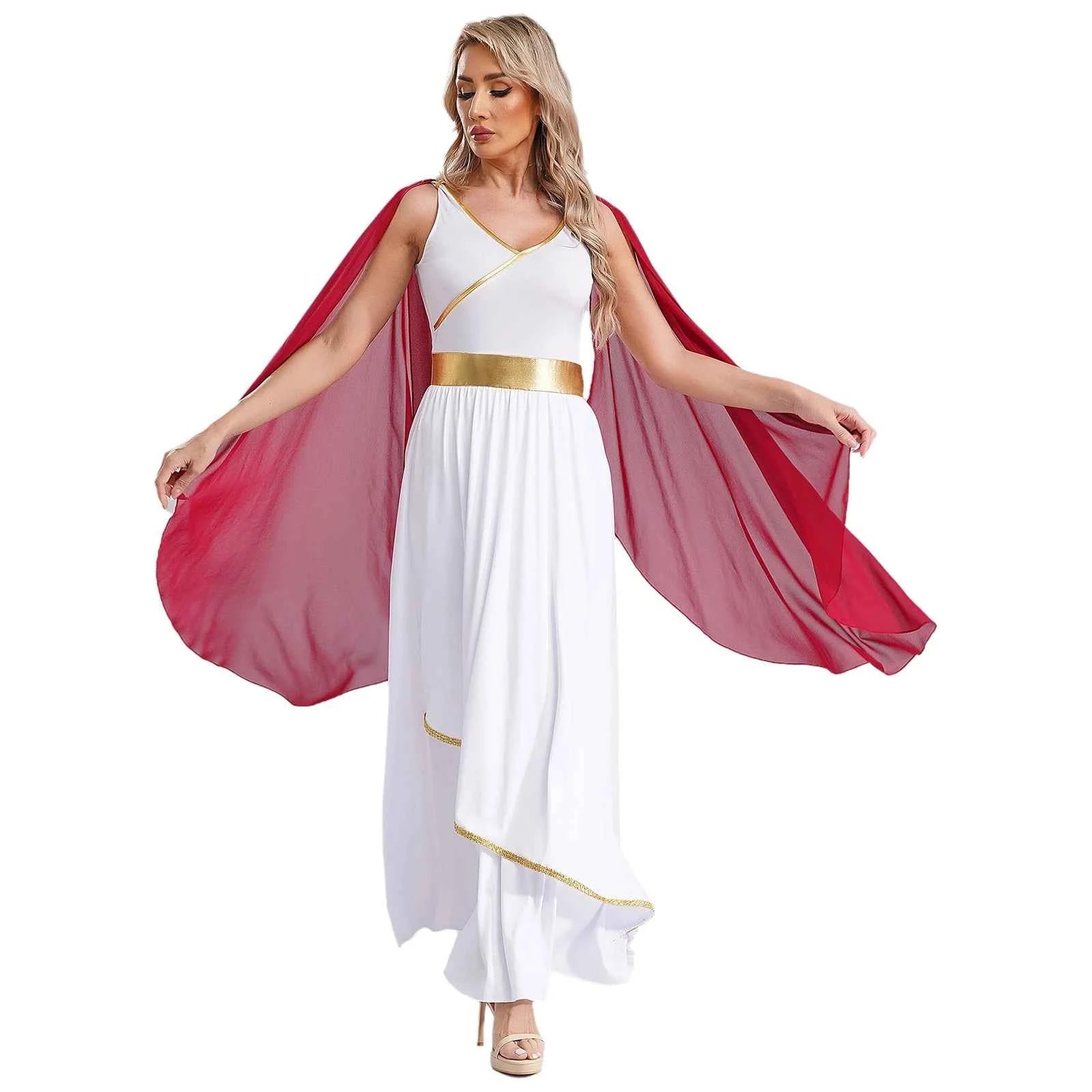 Womens Ancient Greek Princess Dress Goddesses Toga Costume for Halloween Carnival Party Deity Queen Cosplay Chiffon Robe Gown