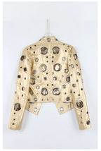Nerazzurri Women's Faux Leather Jacket with Rivets & Hollow Out Detail