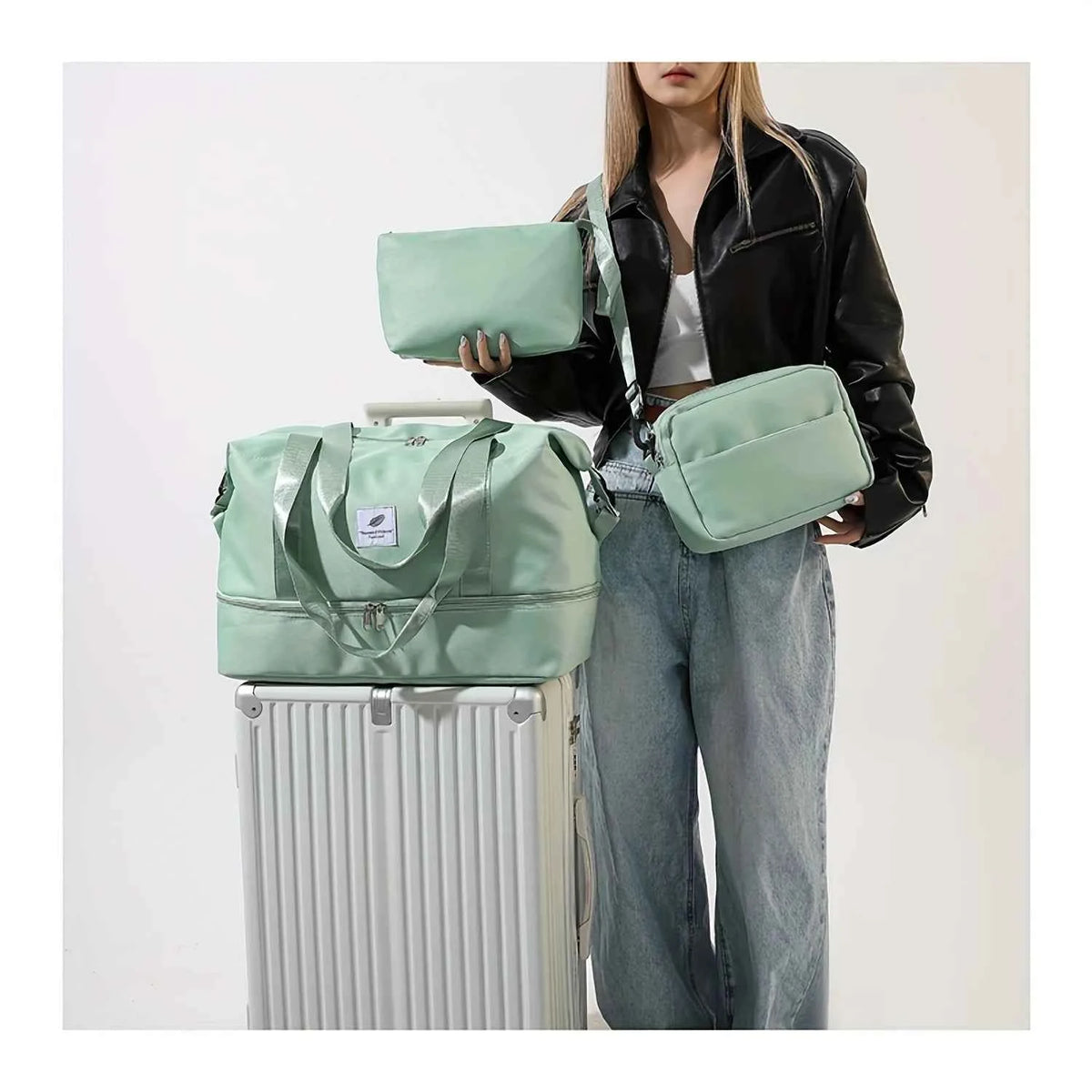 3PCS nylon travel bag set, large-capacity fashionable luggage bag, sports and fitness bag crossbody bag, suitable for daily use