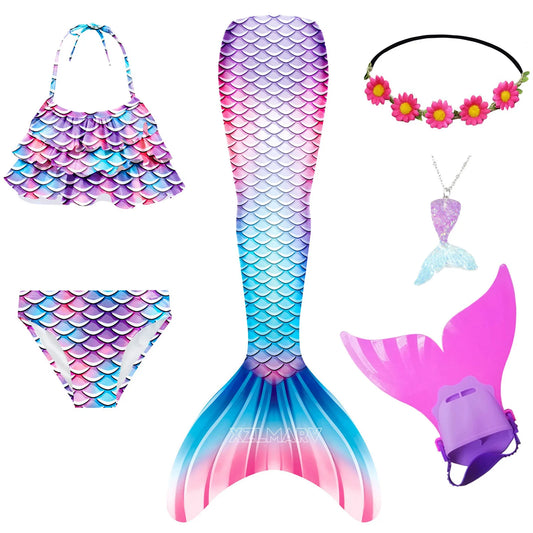 ZOCIC Girls Mermaid Tail Swimsuit Set with Top and Skirt for Swimming